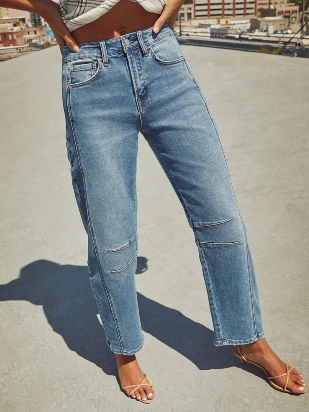 Medium Blue High-Rise Barrel Leg Jeans